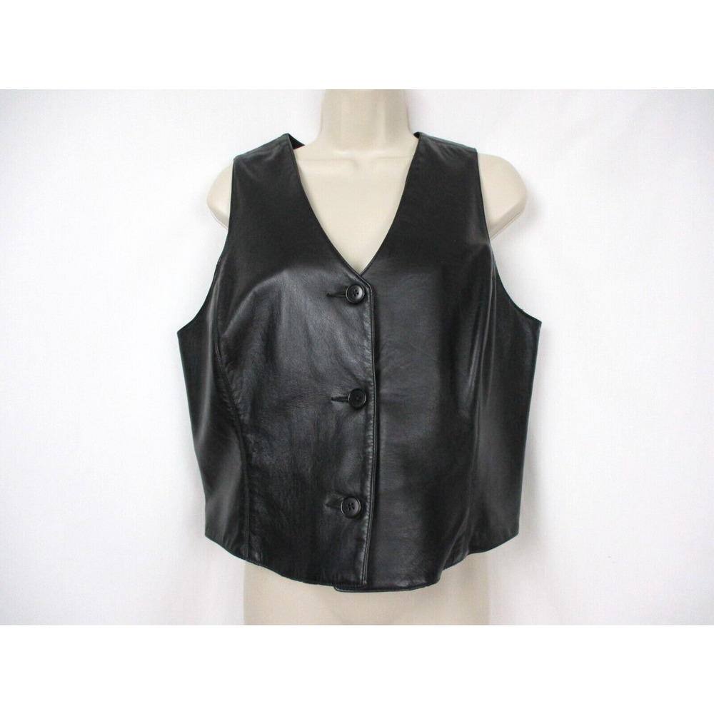 Karen Kane Leather Vest Jacket Womens Large Solid Black Buttery Soft Lightweight